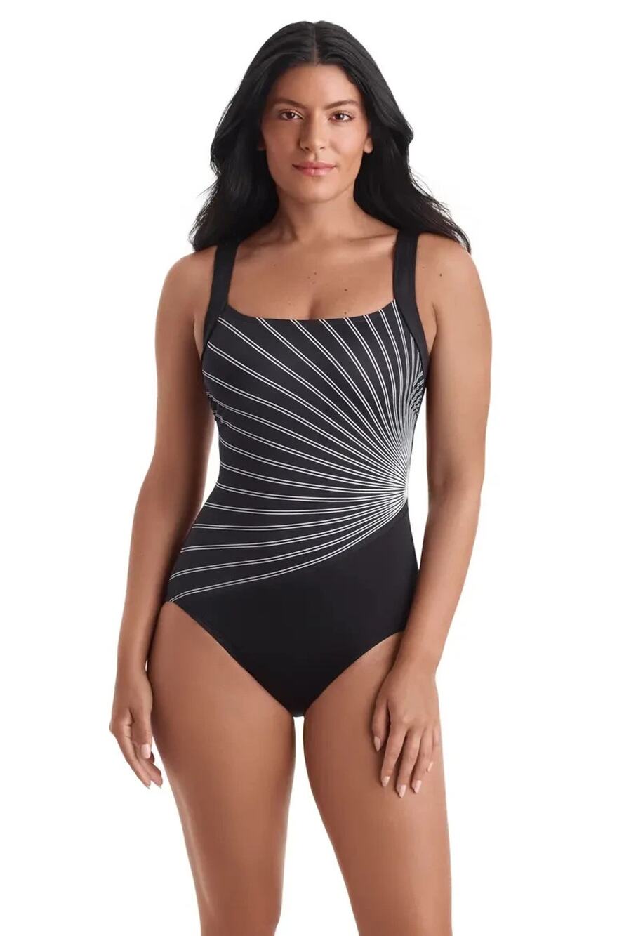 ShapeSolver Squareneck Illusion Chlorine Resistant Swimsuit Size 10 3515
